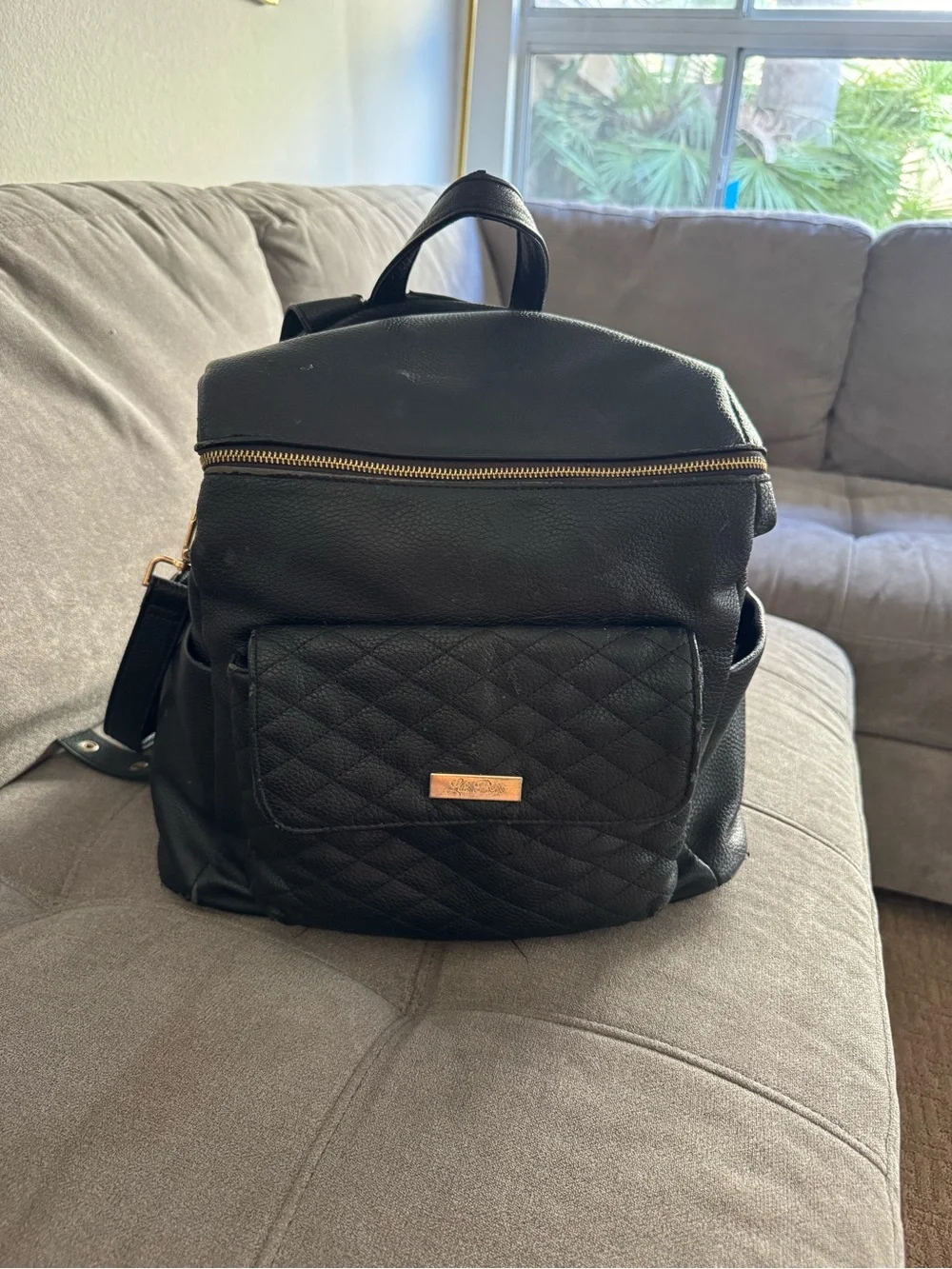 Black Quilted diaper bag with Gold Hardware - Everyday Pack